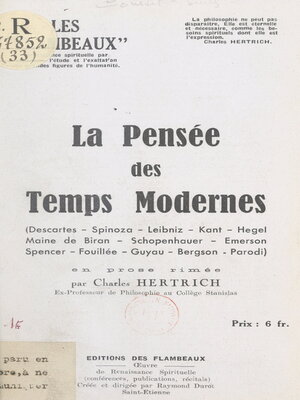 cover image of La pensée des temps modernes